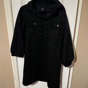 GAP Black Suede Collared Dress with Pockets